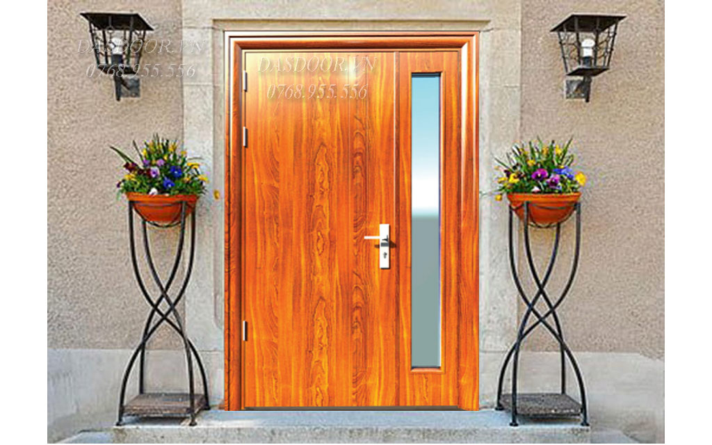 Cửa Thép Vân Gỗ Hai Cánh Lệch - A21-K