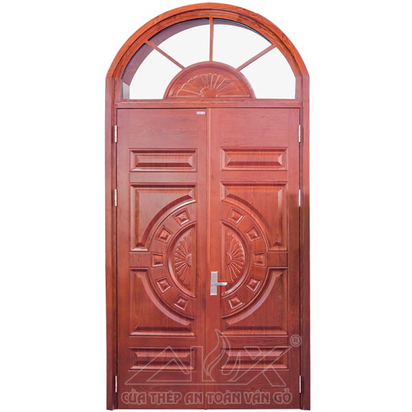 Cửa Thép Vân Gỗ Hai Cánh Kết Hợp Vòm Cong A22-C