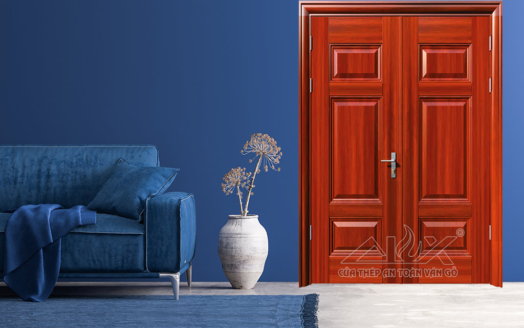 Cửa Thép Vân Gỗ 2 Cánh Cân A22-101