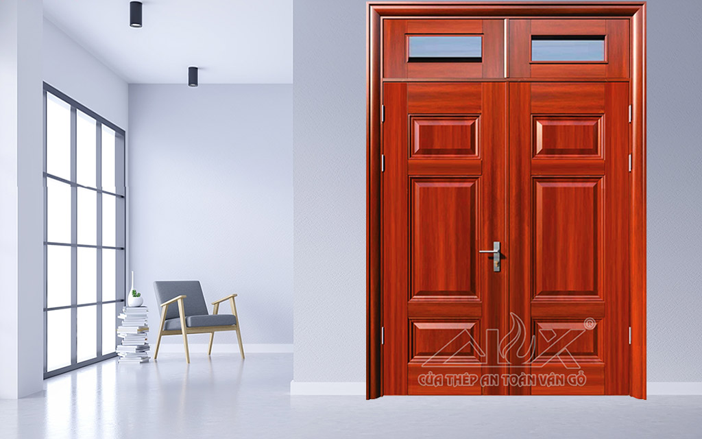 Cửa Thép Vân Gỗ 2 Cánh Cân A22-K-101