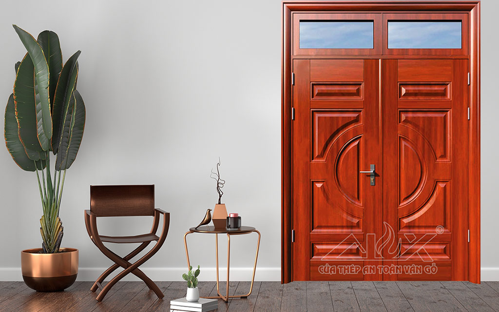 Cửa Thép Vân Gỗ 2 Cánh Cân A22-K-104