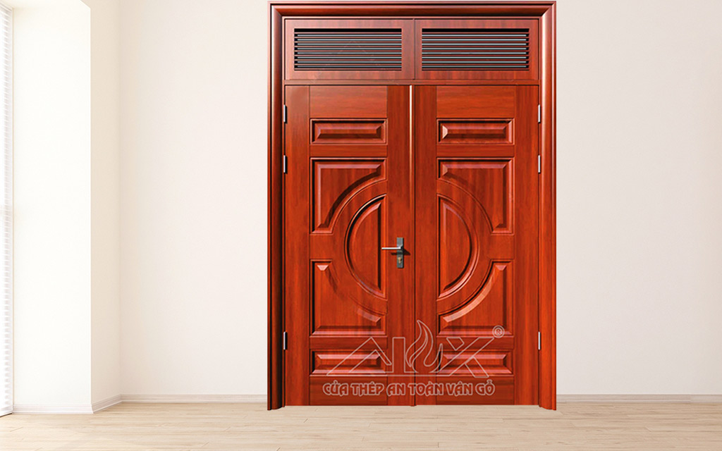 Cửa Thép Vân Gỗ 2 Cánh Cân A22-NC-104