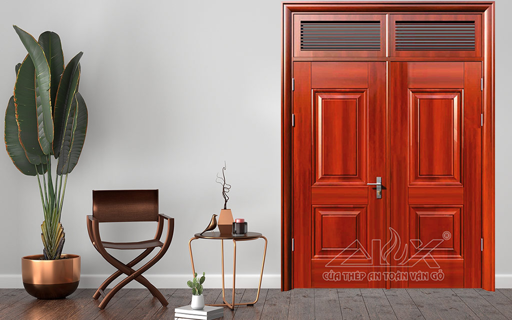Cửa Thép Vân Gỗ 2 Cánh Cân A22-NC-105