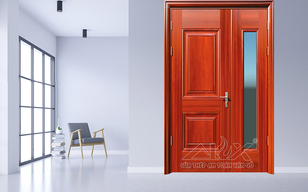 Cửa Thép Vân Gỗ 2 Cánh Lệch A21-105