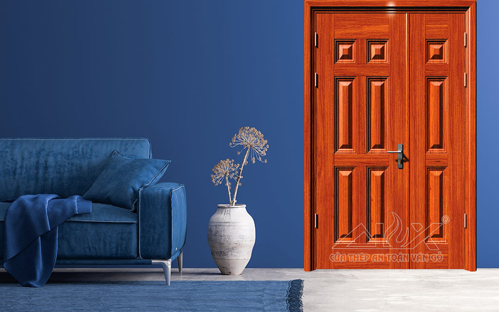 Cửa Thép Vân Gỗ 2 Cánh Lệch A21-108