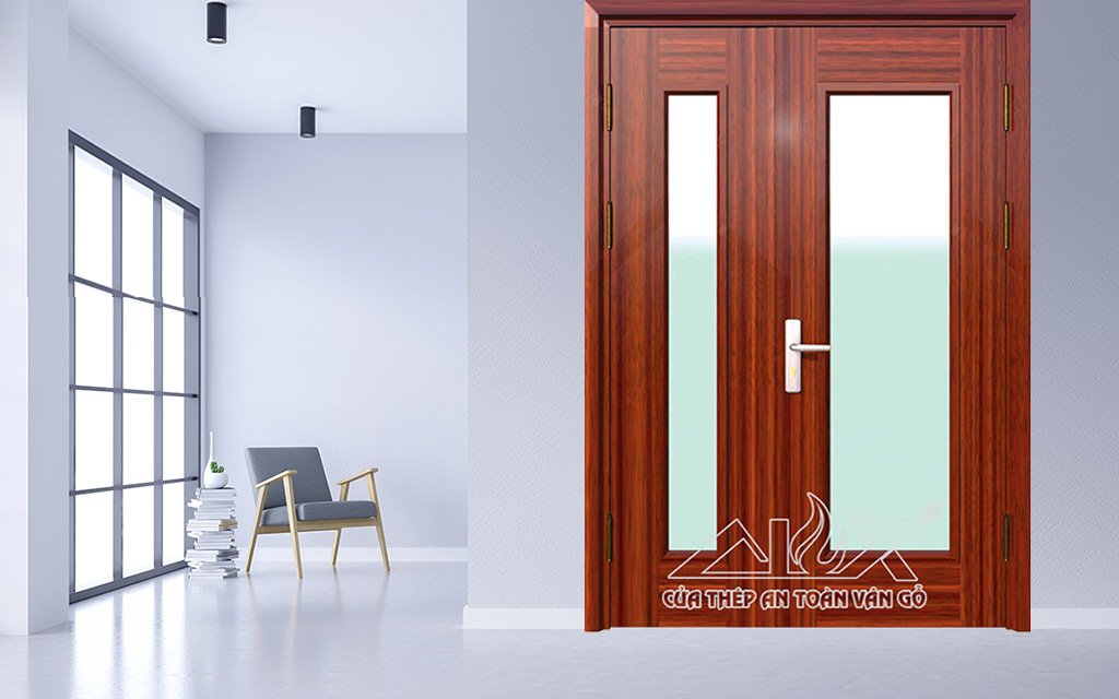 Cửa Thép Vân Gỗ 2 Cánh Lệch A21-K