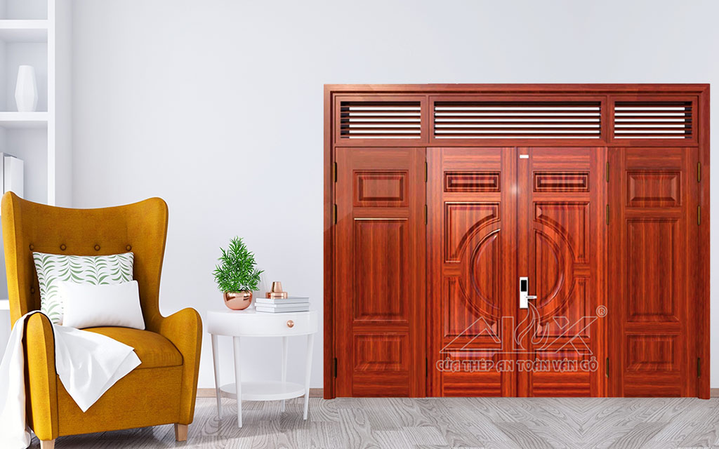 Hình Ảnh Cửa Thép Vân Gỗ 4 Cánh Cân A44.A2-A1.NC