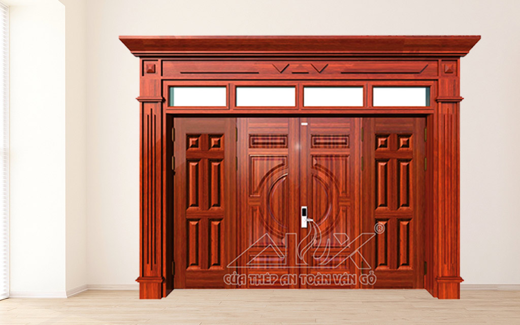 Hình Ảnh Cửa Thép Vân Gỗ 4 Cánh Cân A44-K-PĐ