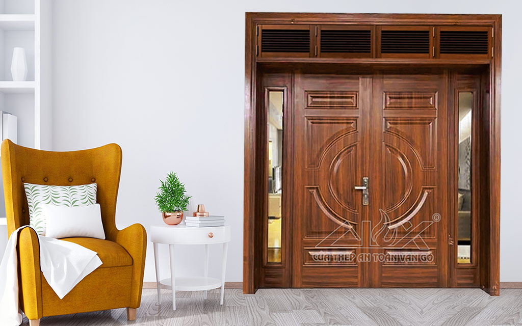 Hình Ảnh Cửa Thép Vân Gỗ 4 Cánh Lệch A42-K-NC