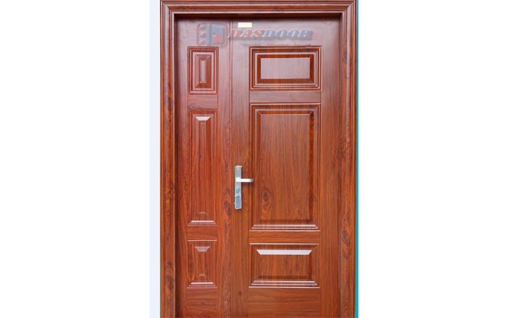 Hình Ảnh Lắp Đặt Cửa Thép Vân Gỗ 2 Cánh Lệch